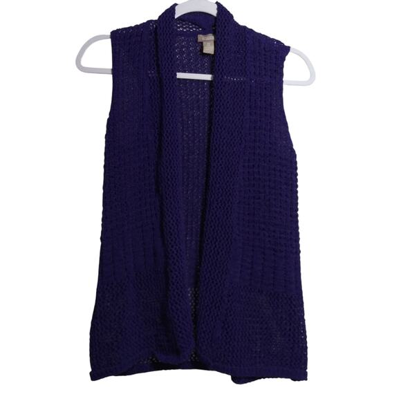 Chico's Purple Open Knit Open Front Sleeveless Cardigan Boho Size Small - Picture 1 of 4